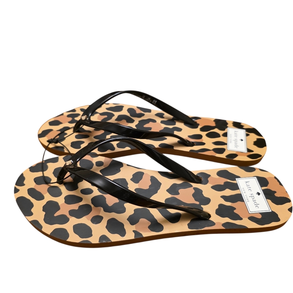 Kate Spade Leopard Print Flip Flops - Black and Tan Size 11